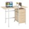 Costway - Folding Laptop Desk with Three Drawers - Natural-Front_Standard
