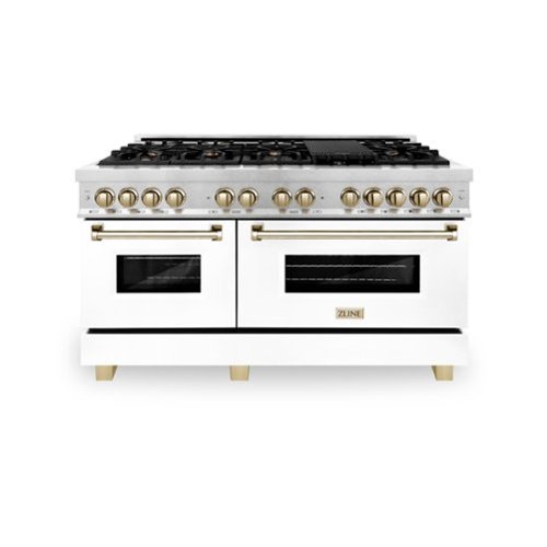 ZLINE - Autograph 60 in. Legacy Dual Fuel Range in Satin Steel w/ White & Gold Accents (RASZ-WM-60-G) - Stainless Steel-Front_Standard 