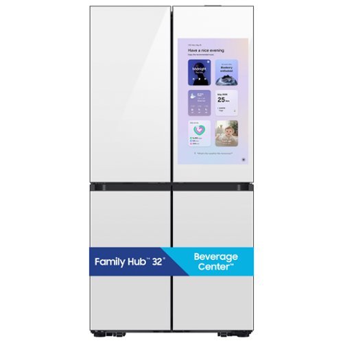  Samsung - 36 in. Wide Bespoke 29 Cu. Ft. 4-Door Flex French Door Smart Refrigerator with Family Hub 32" - White Glass