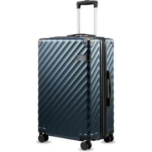 Front. LUGGEX - LUGGEX 24 Inch Medium Checked Luggage Hardside Suitcase with Spinner Wheels and Reinforced Corner Protectors - LX-EX - Navy.