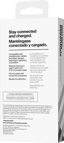Best Buy essentials™ 4’ Lightning to USB-C Braided Charge-and-Sync Cable - White SHOP ONLINE
