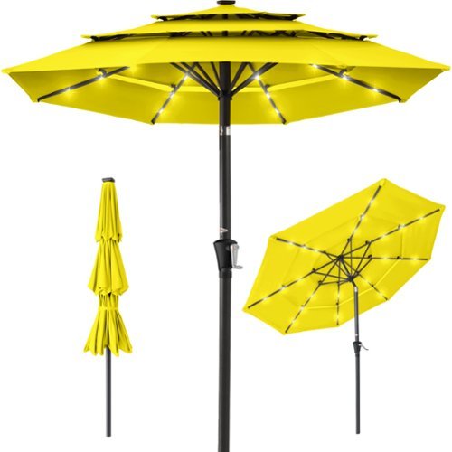 Best Choice Products - 10ft 3-Tier Solar Patio Umbrella w/ 24 LED Lights, Tilt Adjustment, Easy Crank - Yellow-Front_Standard 