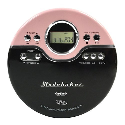 Studebaker - SB3703PBB Joggable Personal CD/MP3 Player with Bookmark Feature and FM PLL Radio - Pink/Black-Front_Standard 