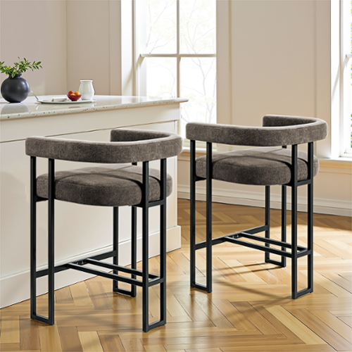 KERDOM - 26'' Height Cloud Velvet Pub Bar Seats, Kitchen Island Stools with Arms Bar Stools Set of 2, Counter Padded High Chair - Cement Grey-Front_Standard 
