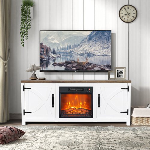Ihomeadore - 58" Farmhouse TV Stand for TV up to 65" with Electric Fireplace - White-Front_Standard 