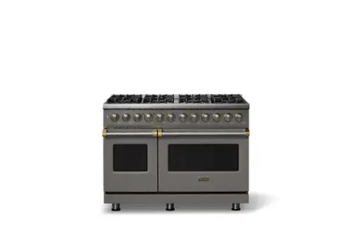 Front. Viking - Pro 5 Series 7.3Cu. Ft. Freestanding Sealed 8 Burner DF Convection Range/Griddle - Damascus Gray w. Brushed Brass Trim - Damascus Gray.