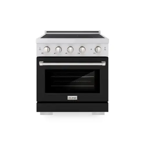Front. ZLINE - 30 in. 4.2 cu. ft. Paramount Freestanding Induction Range with 4 Burners and Electric Oven in Satin Steel w/ Black Door - Matte Black.