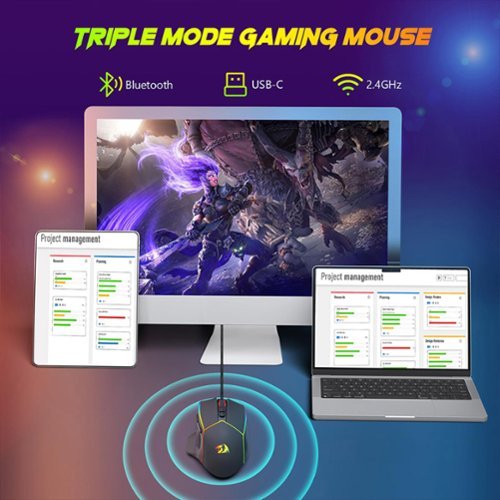 REDRAGON M814RGB-PRO Wireless Gaming Mouse, Tri-Mode, 8000 DPI, RGB, 8 Programmable Buttons, 250Hrs for PC/Mac/Laptop - Wired - Black WHERE TO BUY