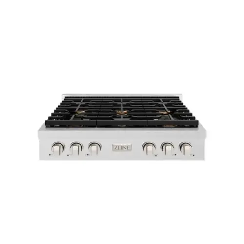 Front. ZLINE - ZLINE 36 in. Paramount Gas Rangetop with 6 Brass Burners in Satin Stainless Steel (SRTS-BR-36) - Stainless Steel.
