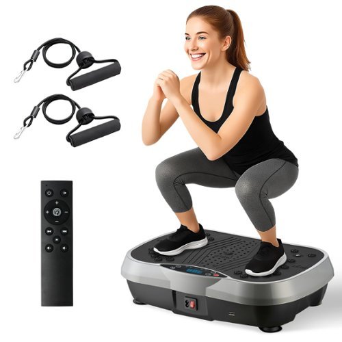 GlowWise - 3-mode vibration plate 400lbs capacity.Boosts weight loss, lymphatic drainage & full-body toning with resistance bands - Silver Gray-Front_Standard 