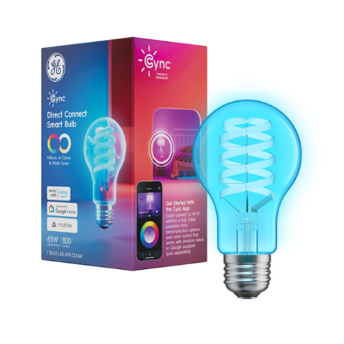 GE CYNC Direct Connect LED A19 Light Bulb, Smart Assistant Compatible, Matter Compatible - Full Color