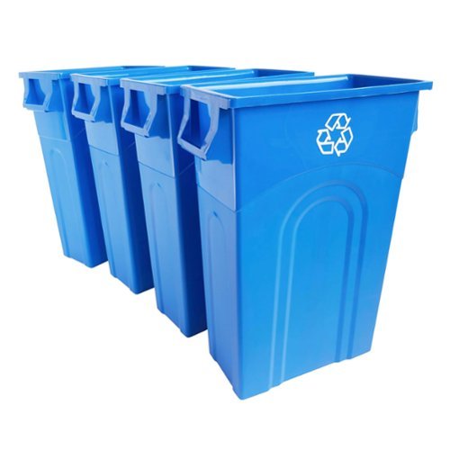 United Solutions - 4 Pack Highboy Recycling Bin, Slim Trash Can, 23 Gallon - Blue-Front_Standard 
