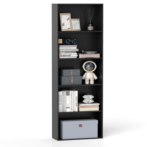 Costway - 5-Tier Bookcase with 2 Anti-tipping Devices.Freestanding Bookshelf for Bedroom - Black-Front_Standard 