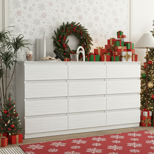 Kadyn - 12 Drawer Wide Dressers for Bedroom, Modern Chest of Drawer Organizer - White-Front_Standard 
