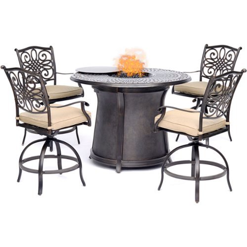 Hanover - Traditions 5-Piece High-Dining Set with Fire Pit Table - Alumicast/Tan-Front_Standard 