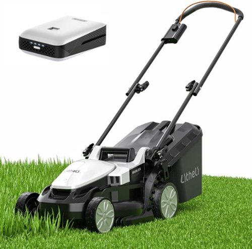Litheli - 20V 13-Inch Brushless Cordless Lawn Mower (1 x 4.0Ah Battery and Cable, Compatible with U20 Tools) - Black/ White-Front_Standard 