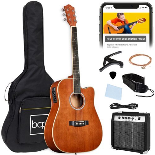 Best Choice Products - Beginner Acoustic Electric Guitar Starter Set 41in w/ Wood Cutaway Design, Gig Bag - Mahogany-Front_Standard 