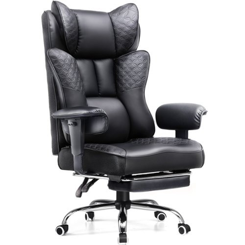 GTPlayer - Big and Tall Office Chair Adjustable Soft Armrests Ergonomic Gaming Chair Deluxe Embossing Designed， - Black-Front_Standard 