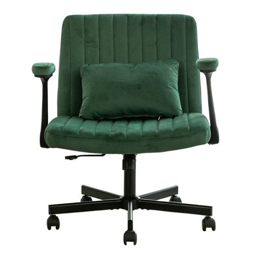 Spaco - Ergonomic Linen Office Chair, Criss Cross Base, Adjustable Height & Tilt, 360 Swivel, with Pillow, for Home Office - Green-Front_Standard 