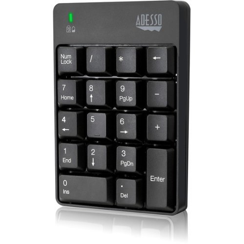Adesso - Wireless Spill Resistant 18-Key Numeric Keypad - Wireless Connectivity - RF - 30 ft - 2.40 GHz - USB Interface - Black-Front_Standard 