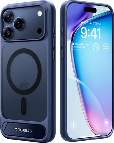 TORRAS - Ostand L1 - Professional Multi-Angle Magnetic Stand Case with Military-Grade Protection for Apple iPhone 17 Pro - Blue-Front_Standard 