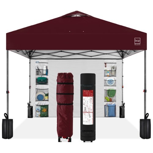Best Choice Products - 10x10ft Easy Setup Pop Up Canopy, Portable Tent w/ Side Wall, 1-Button Push, Case - Burgundy-Front_Standard 