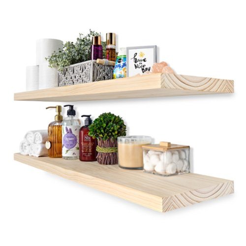 Sorbus - 2 Pack 35" Solid Wood Floating Shelves - for Bathroom Decor, Books, Bedroom & Living Room - Natural-Front_Standard 