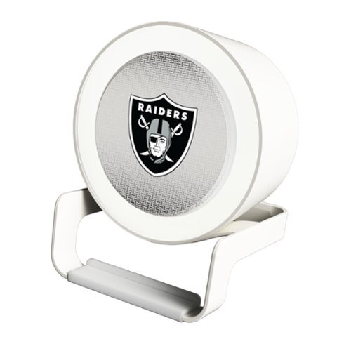 Keyscaper - Las Vegas Raiders Linen Print Nightlight Charger & Bluetooth Speaker - White-Front_Standard 
