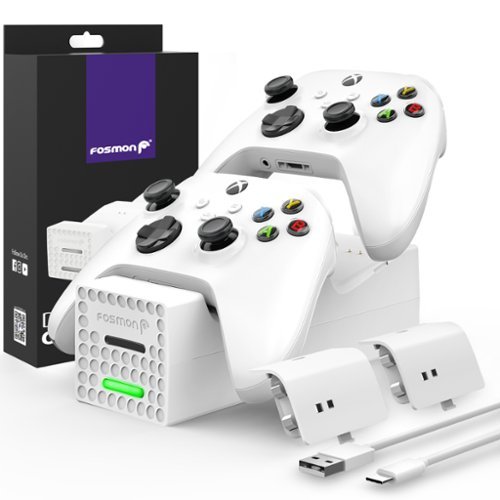 Fosmon - For Xbox Controller Charging Station, Dual High Speed Xbox Charger Station, Battery For Xbox One X and Xbox One S - White-Front_Standard 