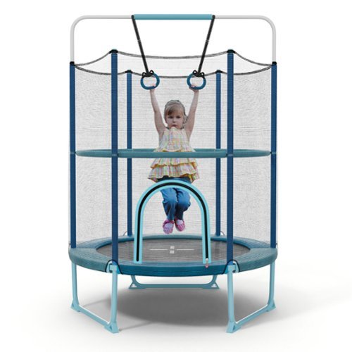 Gymax 60'' Trampoline for Kids w/ Gymnastic Bar Rings Foamed