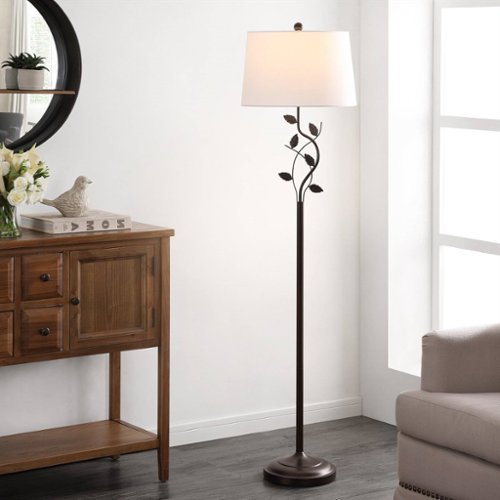 Hivvago - Vine Leaves Floor Lamp in Bronze Finish with White Shade - White, Bronze Finish-Front_Standard 