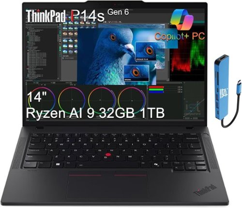 Lenovo - ThinkPad P14s Gen 6 14" FHD+ Copilot+ PC Workstation - AMD Ryzen AI 9 HX PRO 370 - 32GB DDR5 RAM - 1TB SSD - Win 11Pro - Black-Front_Standard 