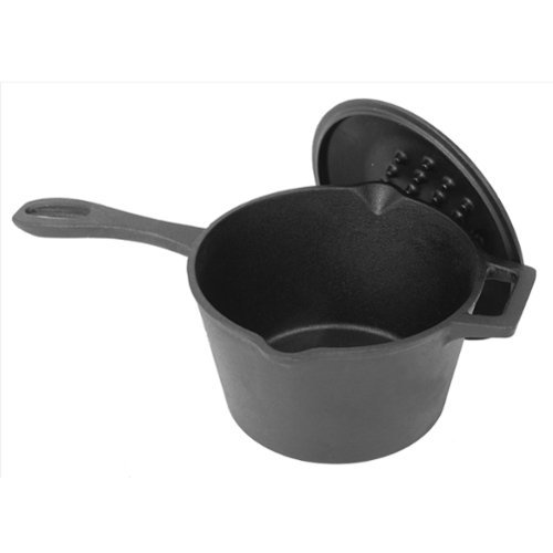 Bayou Classic - 2.5 Quart Cast Iron Covered Sauce Pot with Self-Basting Lid - Black-Front_Standard 