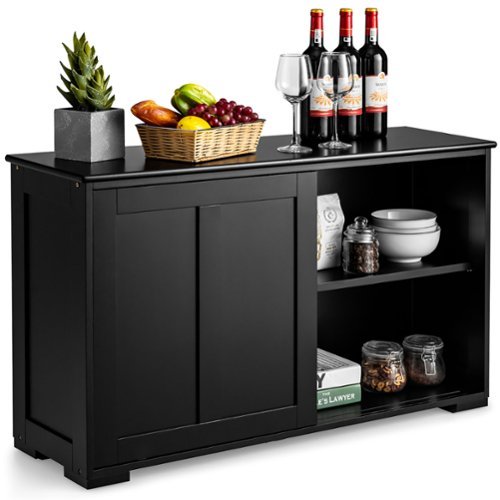 Costway Kitchen Storage Cabinet Sideboard Buffet Cupboard Wood Sliding Door Pantry - Black