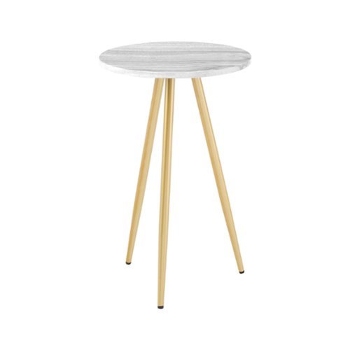 Walker Edison - Modern Glam Minimal Round Side Table - Grey Marble/Gold-Front_Standard 