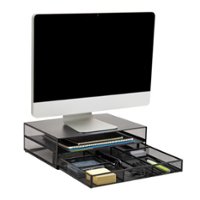Mind Reader - Monitor Stand and Office Supplies, Ventilated Riser, Storage Drawer, Metal Mesh, 15.75