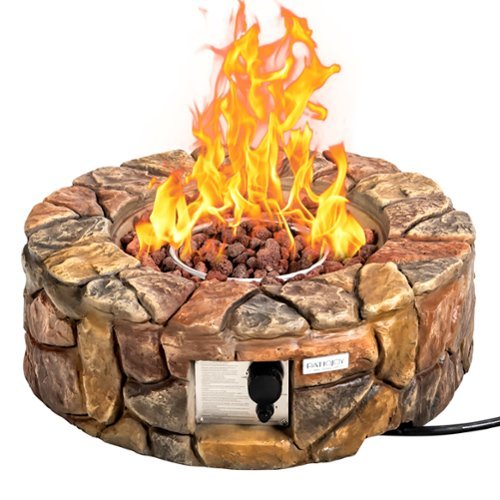 Costway - 28" Propane Gas Fire Pit Outdoor 40,000 BTU Stone Finish Lava Rocks Cover - Brown-Front_Standard 