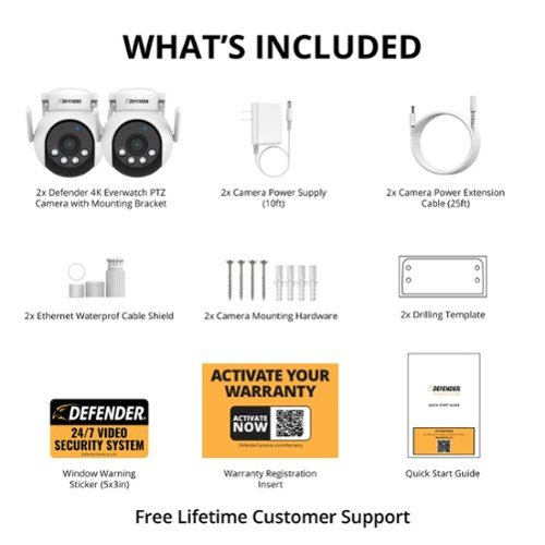 Defender AI 4K Everwatch PTZ 360° Wi-Fi 6 Plug-in Security Camera, Color Night Vision, AI-Tracking, Easy Setup , 2 Pack - White BUY IN MIDDLE EAST