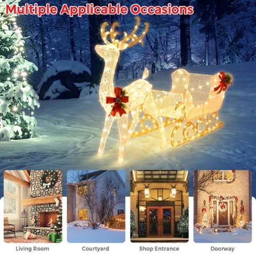 Costway 6 FT Christmas Lighted Reindeer & Santa's Sleigh W