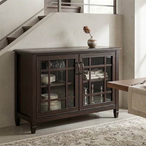 Simpli Home - Connaught Solid Wood 46 inch Wide Traditional Low Storage Cabinet - Dark Chestnut Brown-Front_Standard 