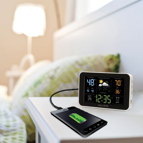 AcuRite Alarm Clock with Weather Station and USB Charging - White/Black HOW TO BUY
