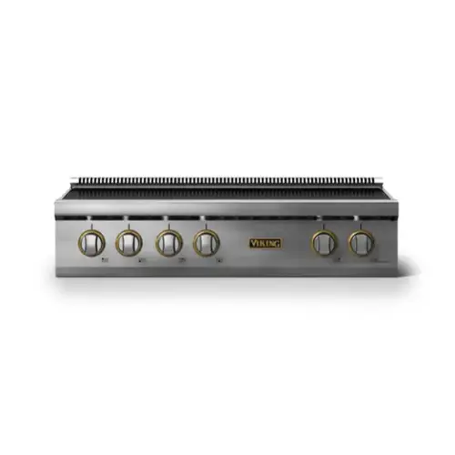 Front. Viking - 36 in. Wide 6 Element Electric Rangetop - Stainless Steel w/Brushed Brass - Stainless Steel.