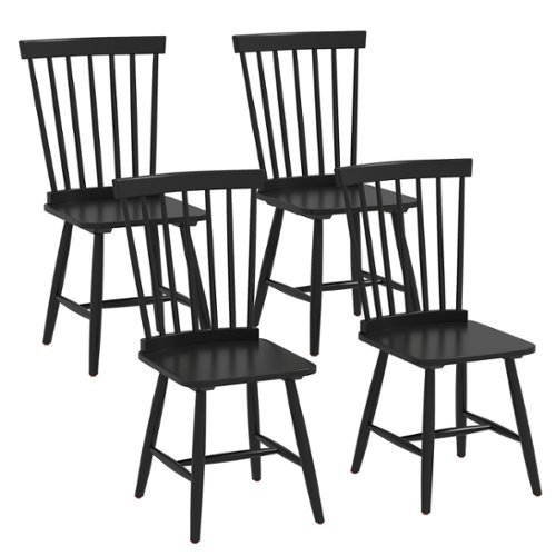Costway - Dining Chair Set of 4 Kitchen Side Chairs with Spacious Seat Rubber Wood Frame for Dining Room - Black-Front_Standard 