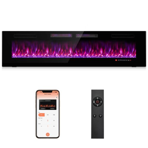 Costway - 72 Inches Ultra-Thin Electric Fireplace Wall-Mounted & Recessed Fireplace Heater - Black-Front_Standard 