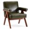 U-HOMY - Mid-Century Modern Accent Chair: Solid Wood Frame Upholstered Armchair for Living Room, Lounge Balcony - Green-Front_Standard