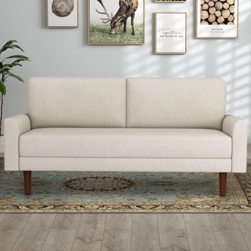 Bestier - 67" Corduroy Modern Sofa Couch, Cozy Comfy Overstuffed 2 Seat Loveseat Couch Sofa with Solid Wood Feet - White-Front_Standard 