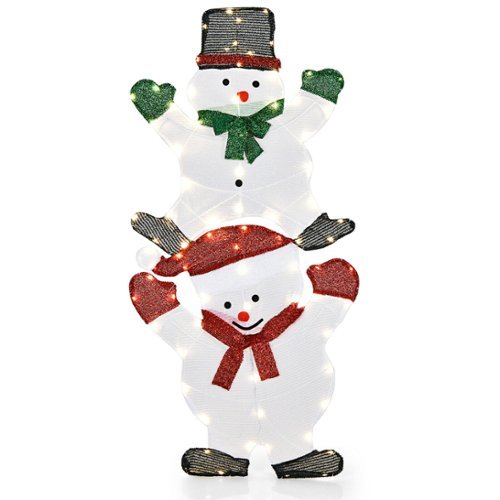 Costway - Christmas Yard Sign 54" Snowman Decorations W/ Stakes & String Lights - Multicolor-Front_Standard 