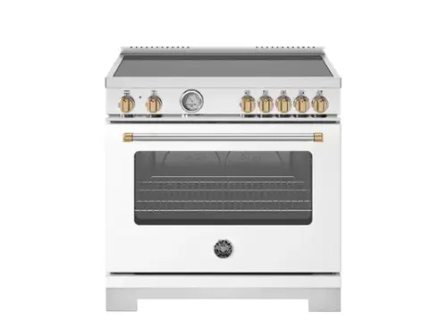 Front. Bertazzoni - 36" Master Series Induction Range - Bianco Matt/Gold - White.