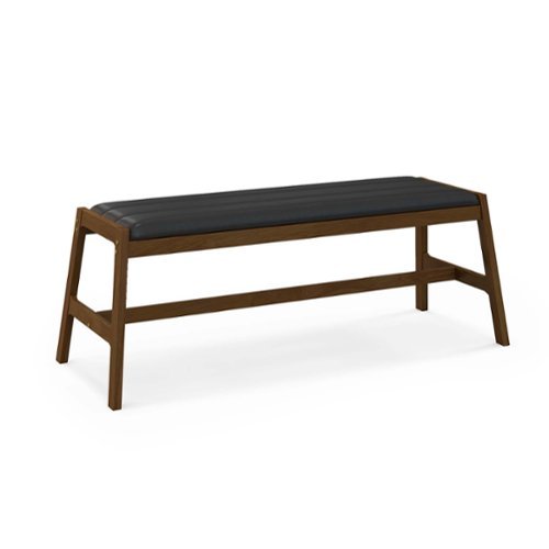 Costway 1 PCS 50" Long Solid Wood Dining Bench with Faux Leather Padded Seat Rubber Wood Frame - Walnut, Black