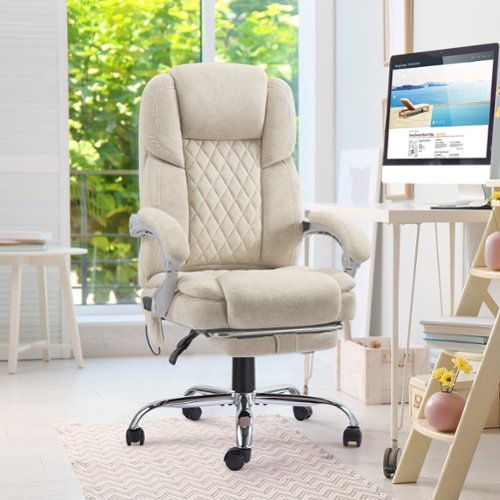 U-HOMY - Heated Massage Office Chair with Footrest, 6-Point Massage and Lumbar Support, Ergonomic Reclining Desk Chair - Beige-Front_Standard 